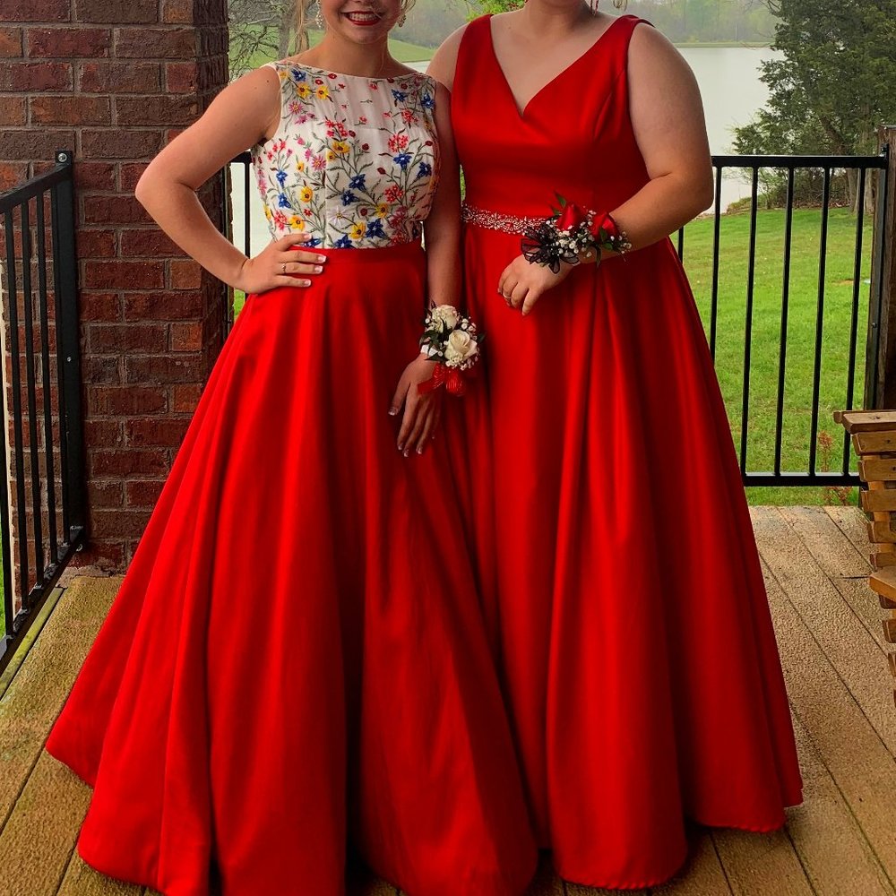 Sherri Hill Red and Floral One-Piece Gown